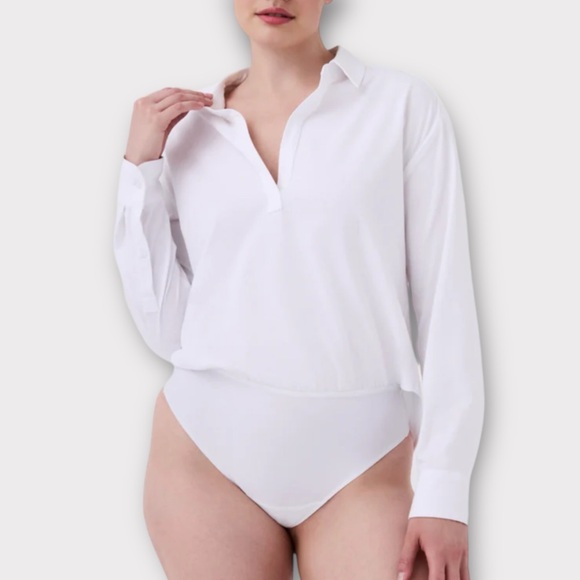 NEW Spanx Shaping Button Down Bodysuit Blouse Women's‎ 1X Stretch Snap Panty - Picture 1 of 11